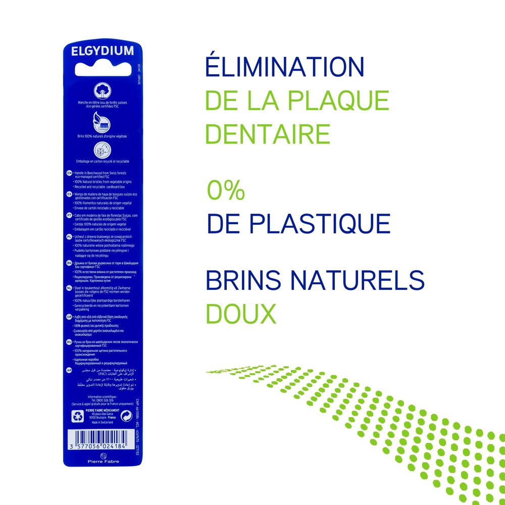 Oral Care ELGYDIUM Brosse à dents Bois Eco conçuesouple Brosse à dents