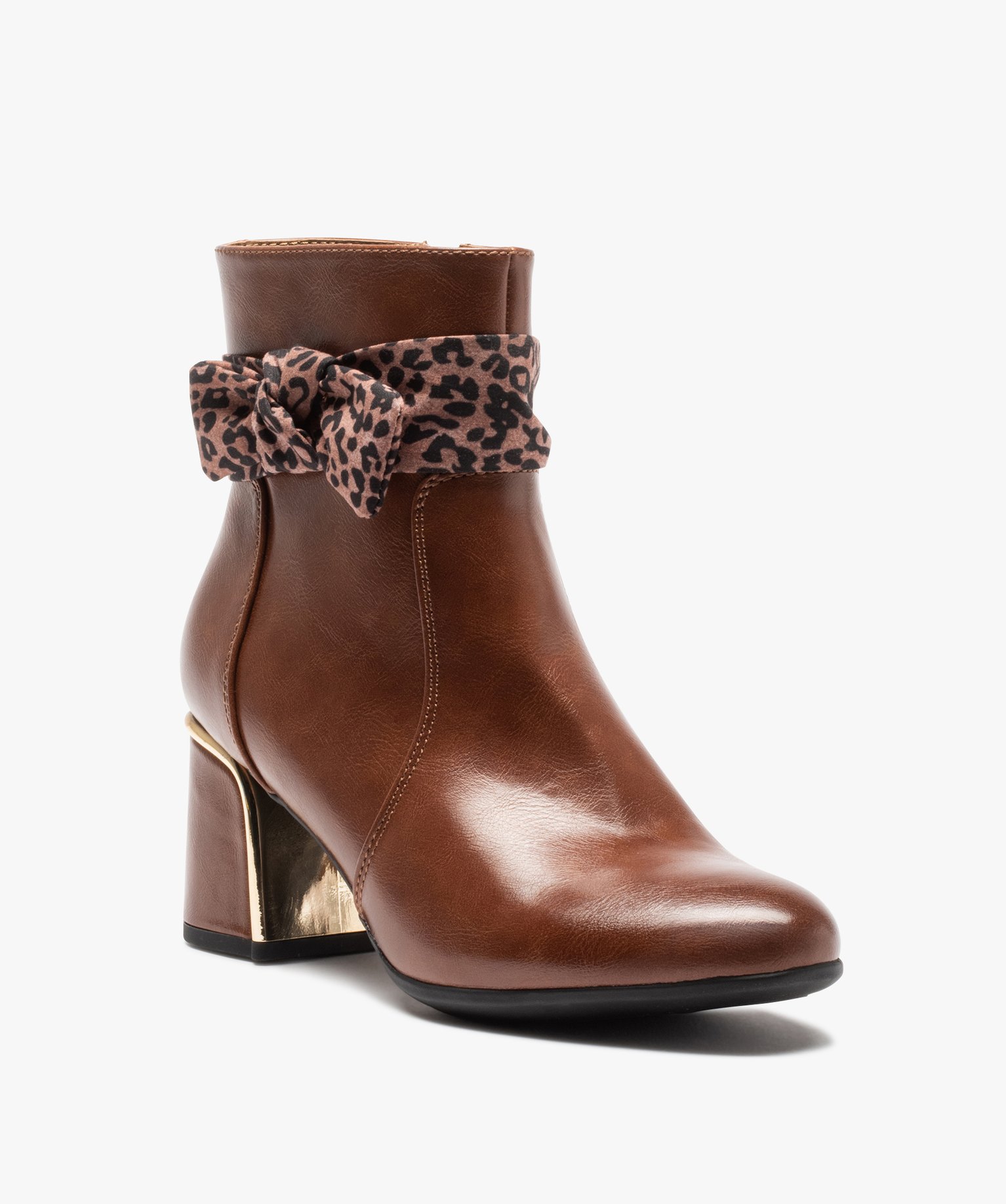 Boots femme unies à talon carré et bride foulard camel | GEMO