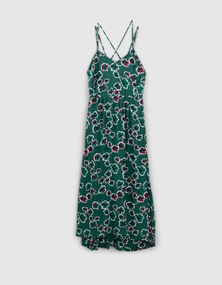 Robe longue noire maxi floral fines bretelles Femme