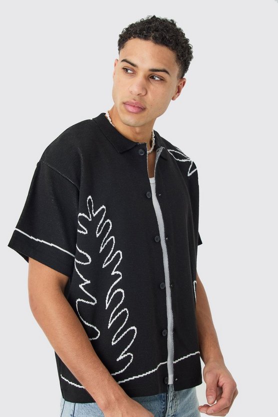 Kastiges Jacquard-Hemd mit abstraktem Detail