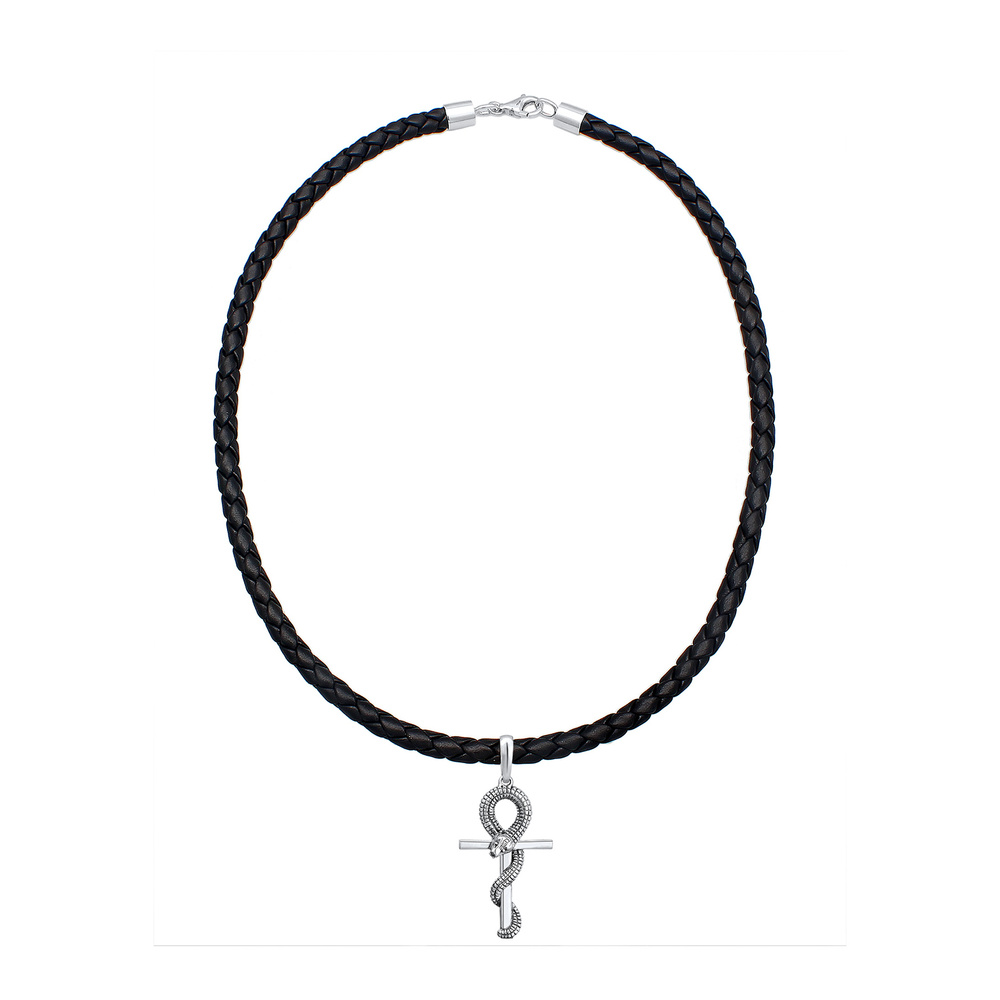 KUZZOI KUZZOI Collier Herren Kreuz Schlange Leder Oxidiert 925 Silber collier