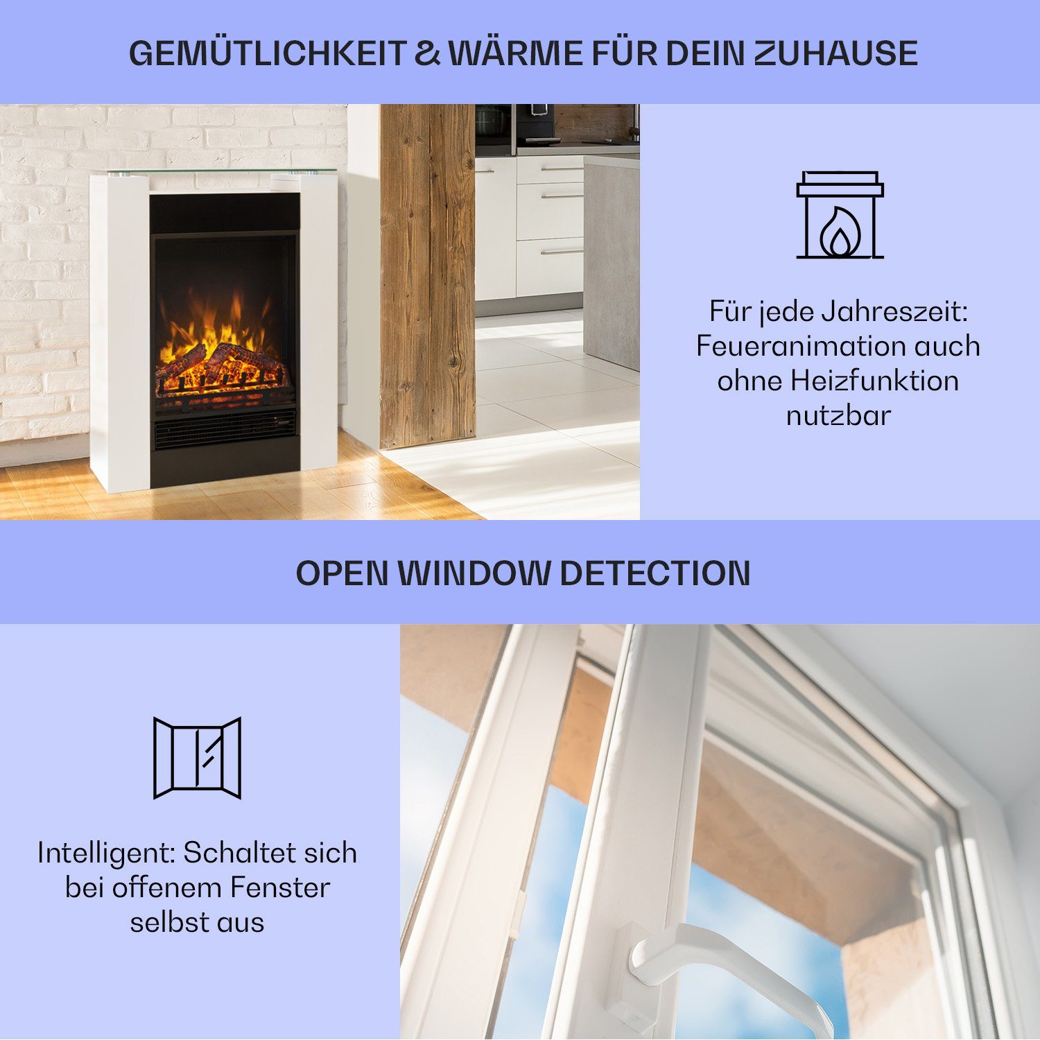 Klarstein Elektrokamin Studio 5, elektrischer Kamin mit Heizfunktion Heizlüfter elektrischer Kaminofen