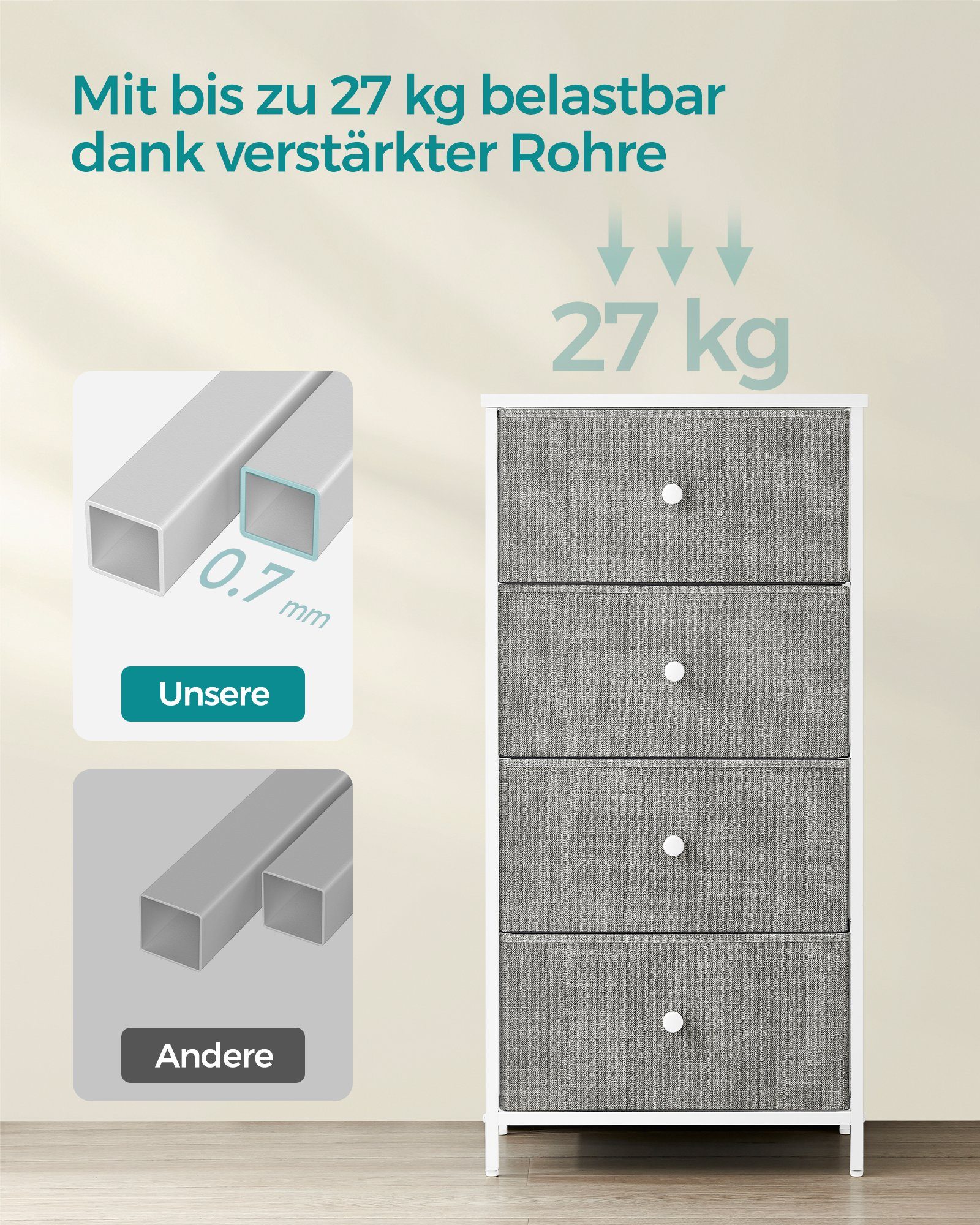SONGMICS Kommode, Aufbewahrungsschrank mit 4 Stoff-Schubladen