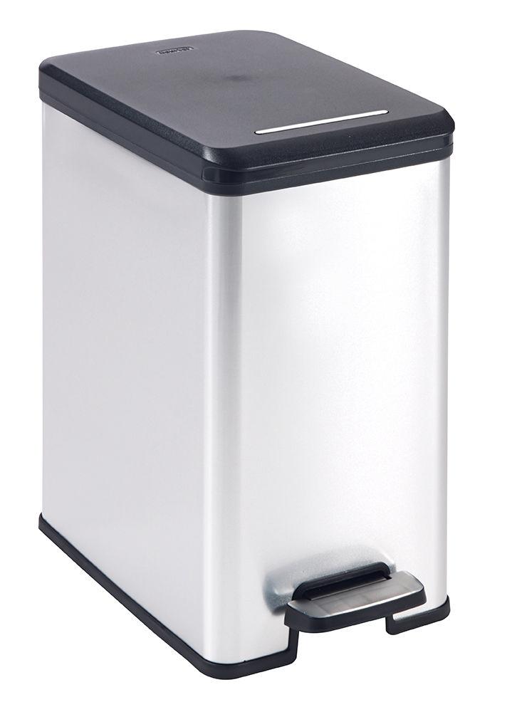Curver DECO SLIM BIN Abfalleimer 25L mit Fußpedal silber metallic