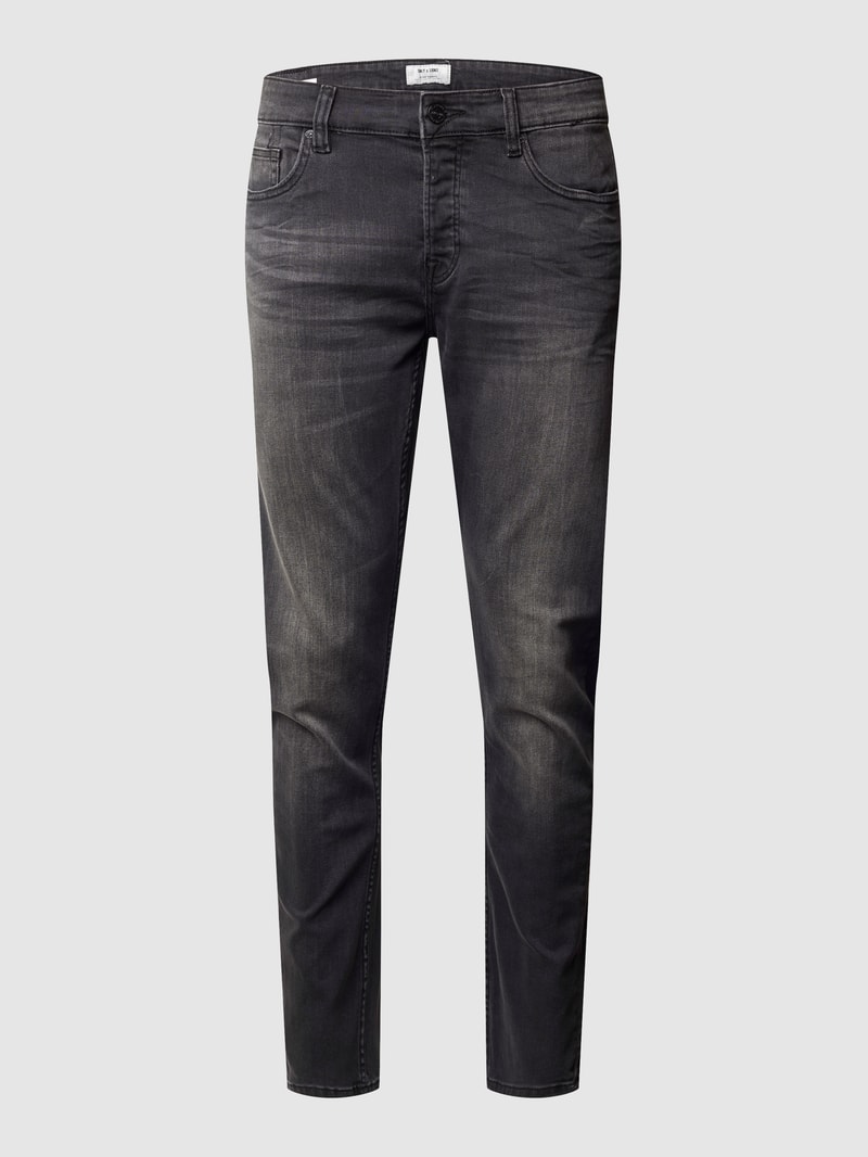Stone Washed Slim Fit Jeans in schwarz