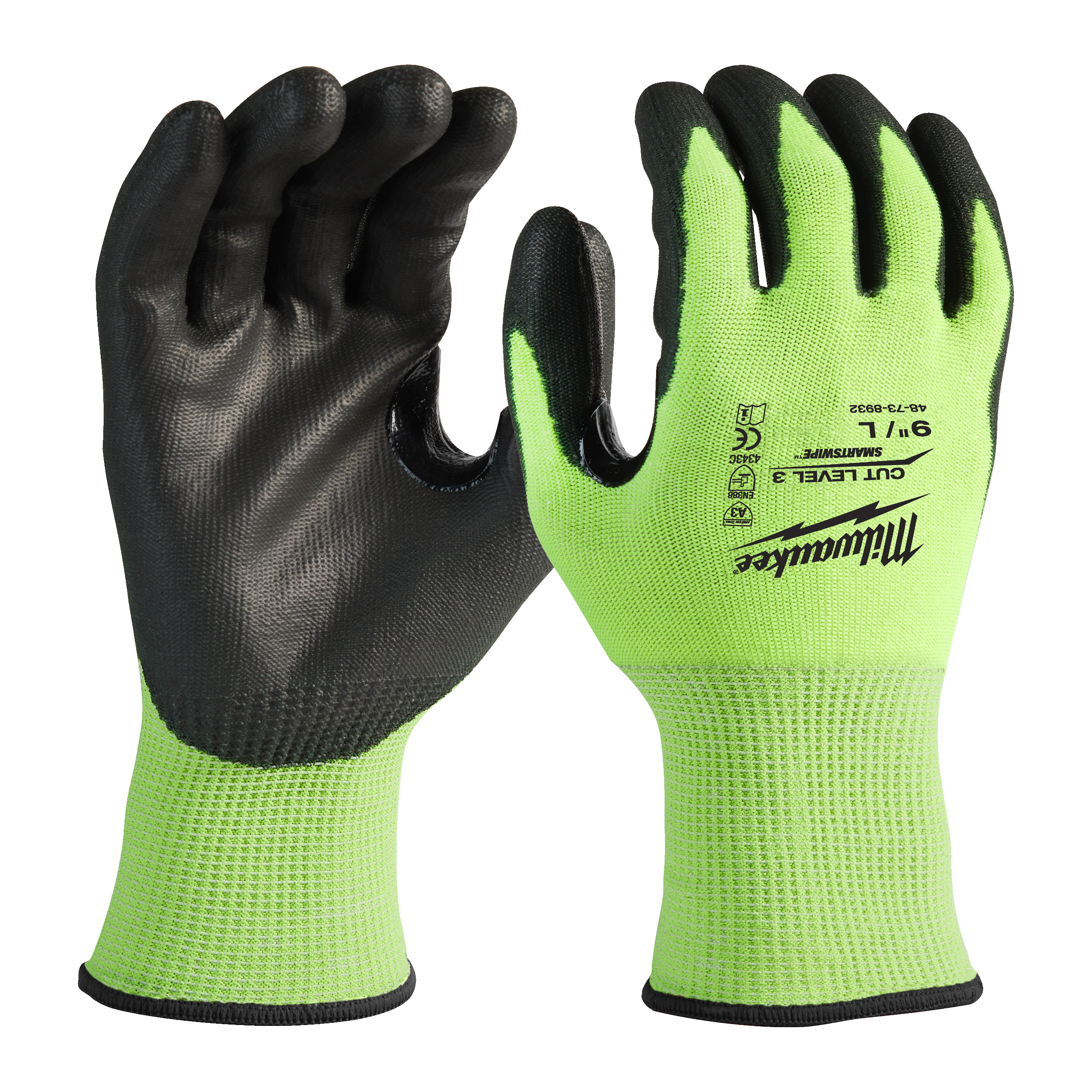 Milwaukee-tilbehør 4932479021 Bulk Hi-Vis Cut C arbeidshansker - 9/L Per 144 par