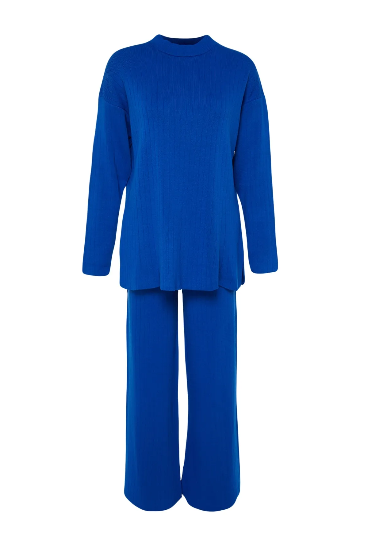 Trendyol Collection  Indigo Wide Fit Basic-Hose Strickoberteil und Unterteil-Set TWOAW23AU00255
