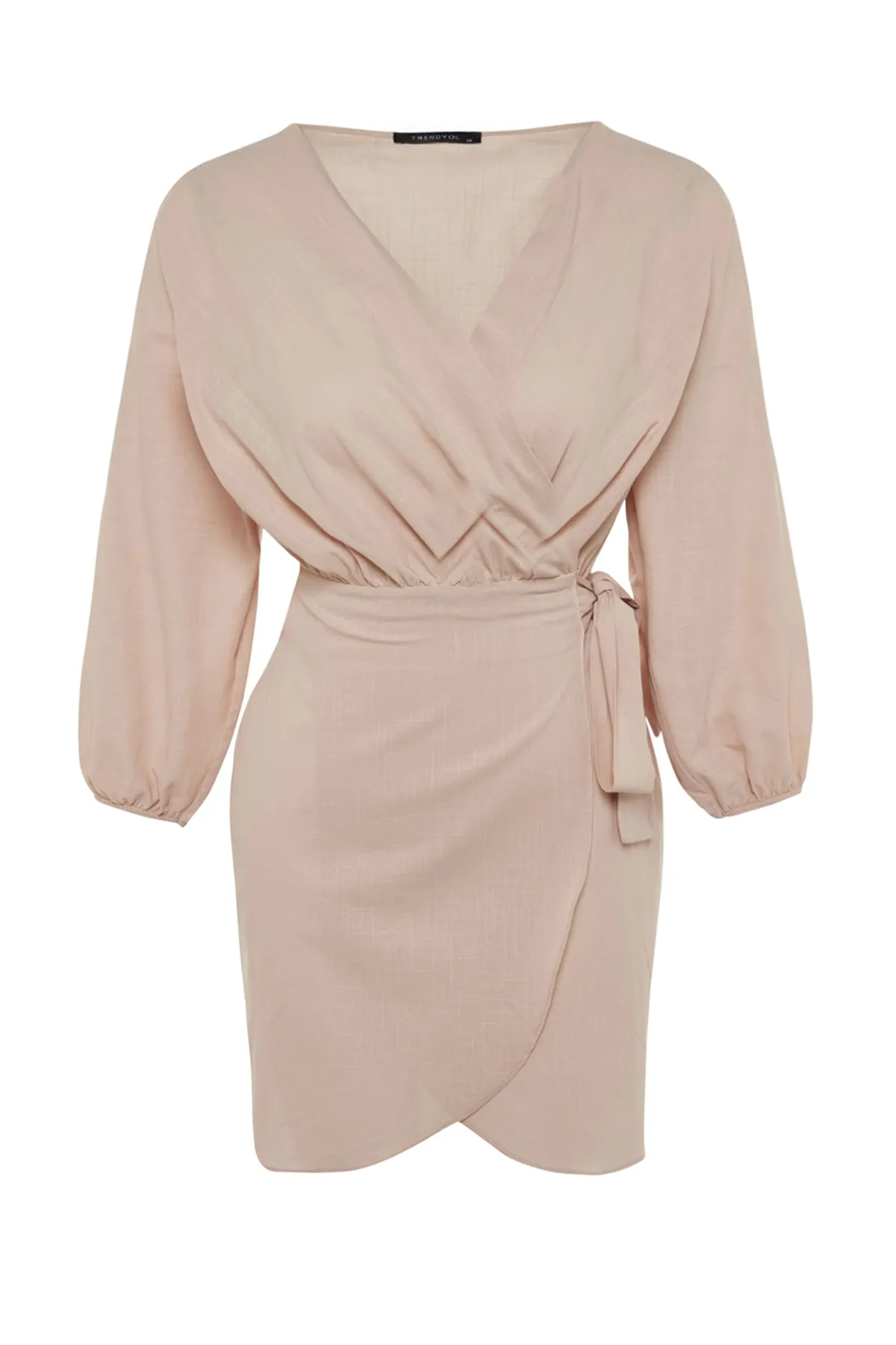 Trendyol Collection  Beigefarbenes Mini-Strandkleid aus gewebtem Zweireiher aus 100 % Baumwolle TBESS23EL00176