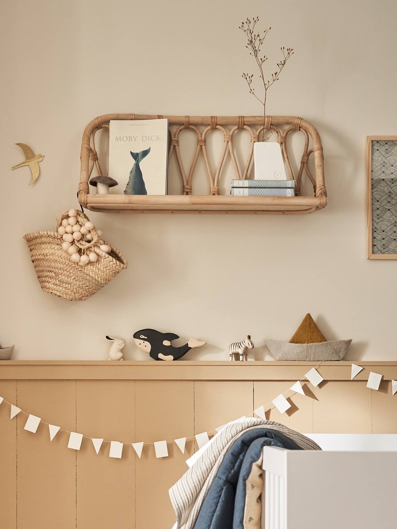 Vertbaudet Kinderzimmer Wandregal aus Rattan - natur