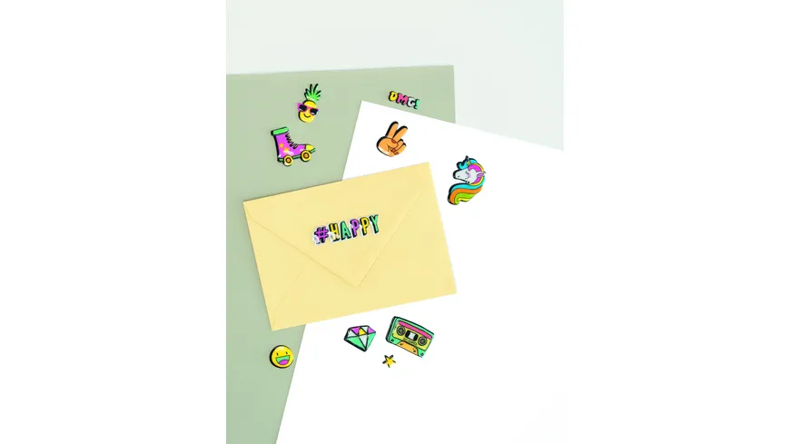 folia Puffy-Sticker HAPPY 10,5x16cm 1 Blatt 18 Sticker