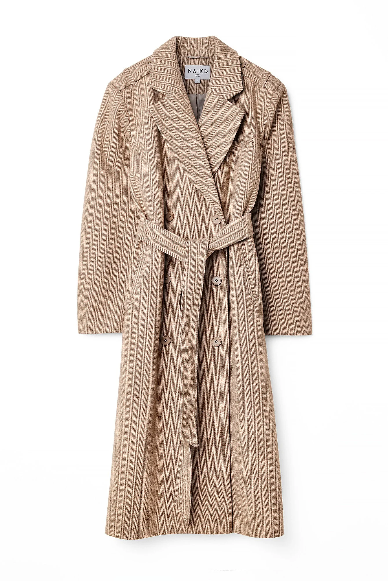 Langer Trenchcoat mit Fischgrätmuster