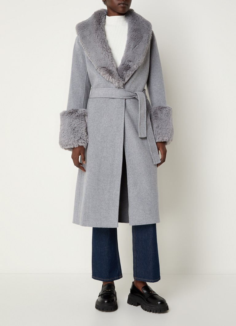 Maje coat in wool blend with tie belt and welt pockets