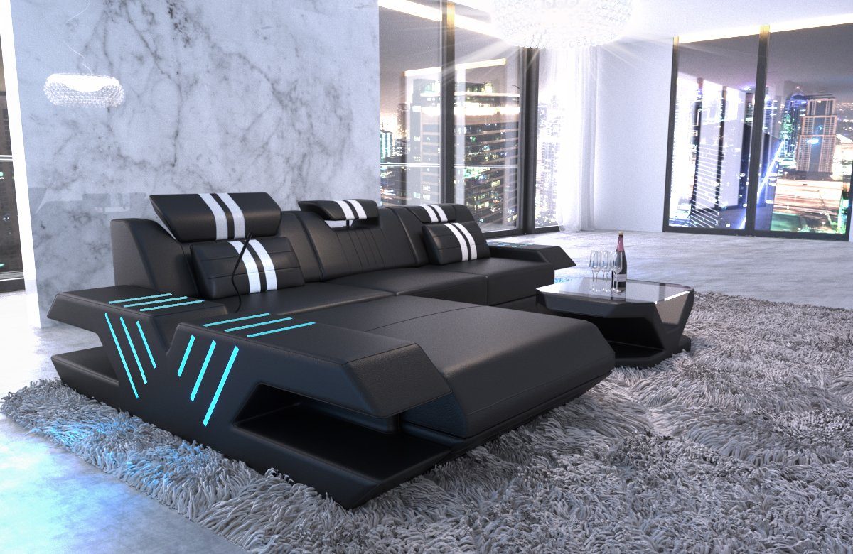 Sofa Dreams Ecksofa Sofa Leder Ledercouch Venedig L Form Ledersofa, Couch, mit LED, wahlweise mit Bettfunktion als Schlafsofa, Designersofa