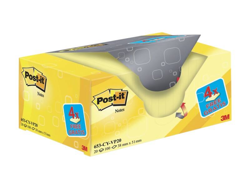 Post-it Haftnotizen 38 x 51 mm Kanariengelb 100 Blatt 16 Blöcke   4 Gratis
