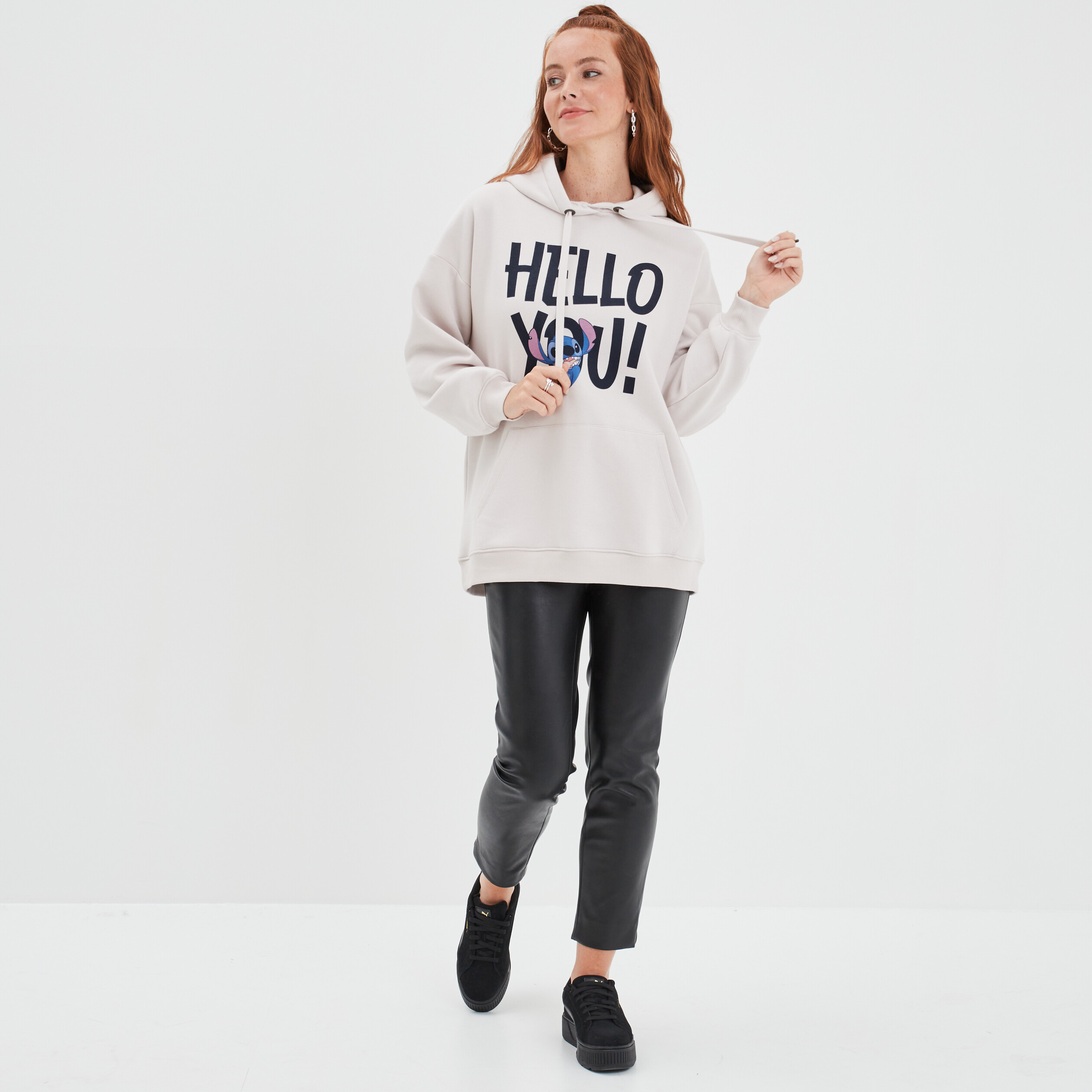 Sweat à capuche hoodie 1 poche Stitch sable femme | La Halle