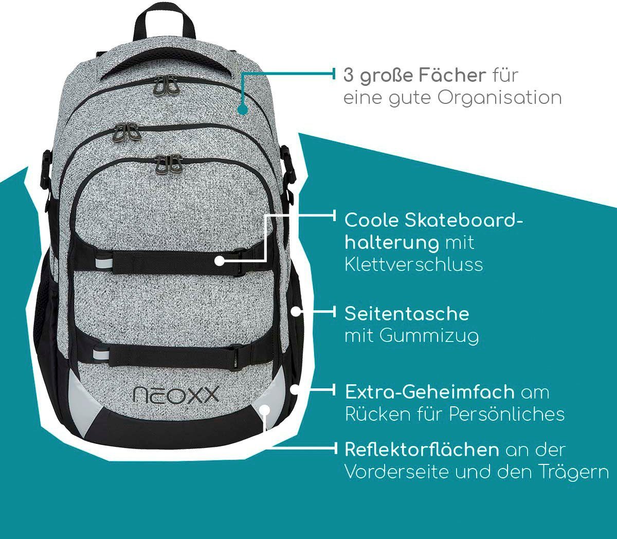 neoxx Schulrucksack Active, Wool the World, aus recycelten PET-Flaschen