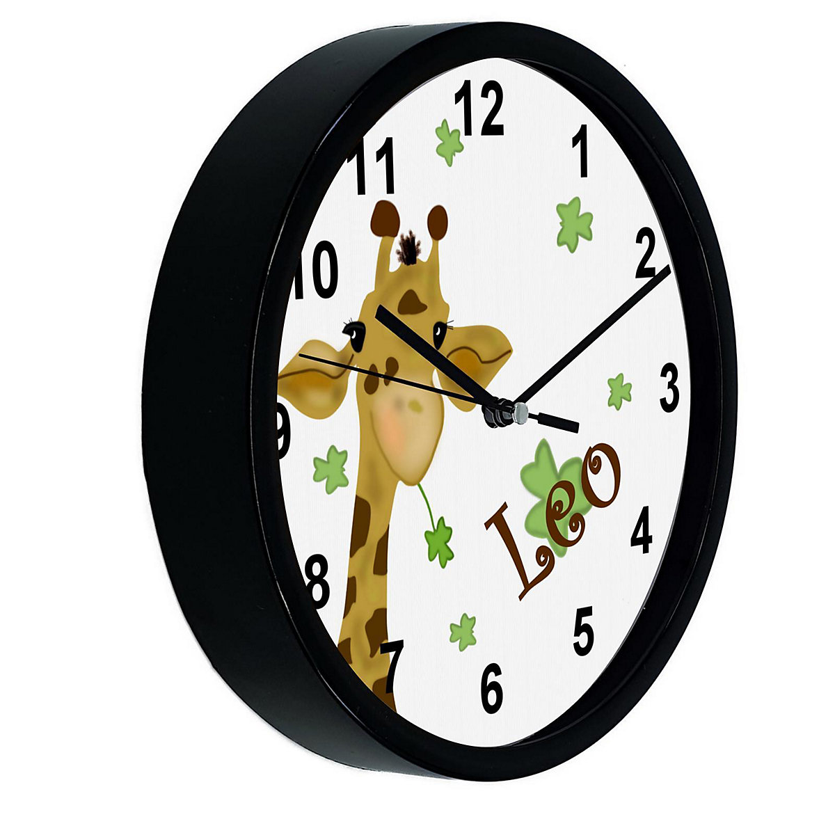 Kinder Wanduhr laufruhig personalisiert mit Name Giraffe