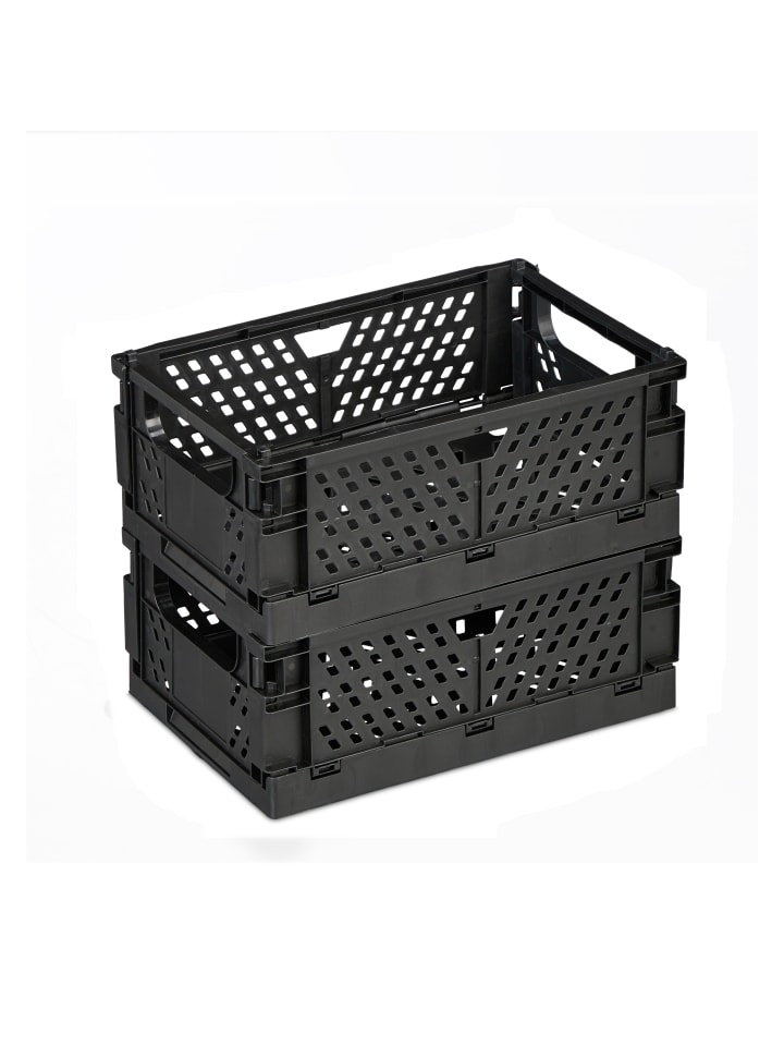 relaxdays 2 x Klappbox in Schwarz - (B)25 x (H)10 x (T)16,5 cm günstig kaufen onesize