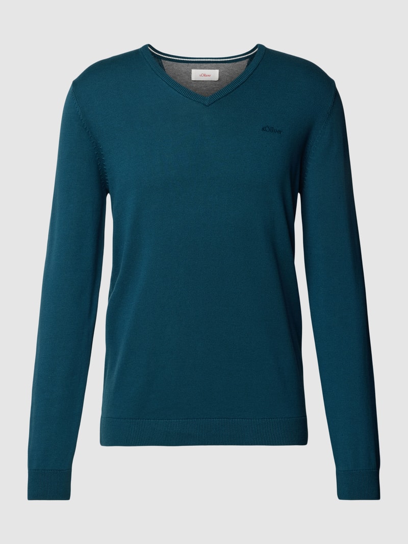 Strickpullover mit V-Ausschnitt Modell 'SEASONAL' in petrol