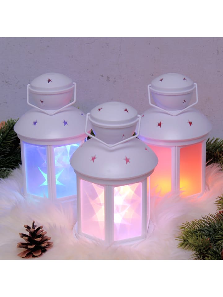 MARELIDA LED Laterne weiße Sternenmuster bewegt oder Dauerleuchten H: 22cm in weiß günstig kaufen onesize