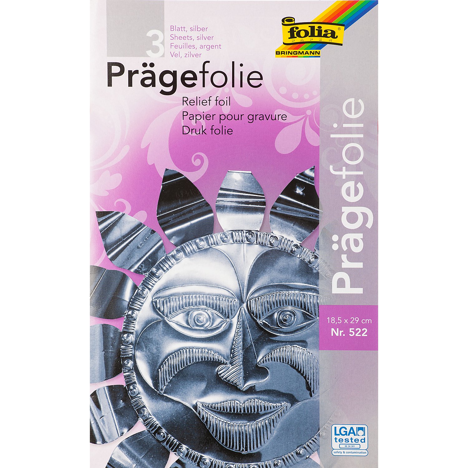 folia Prägefolie, silber, 18,5 x 29 cm, 3 Blatt