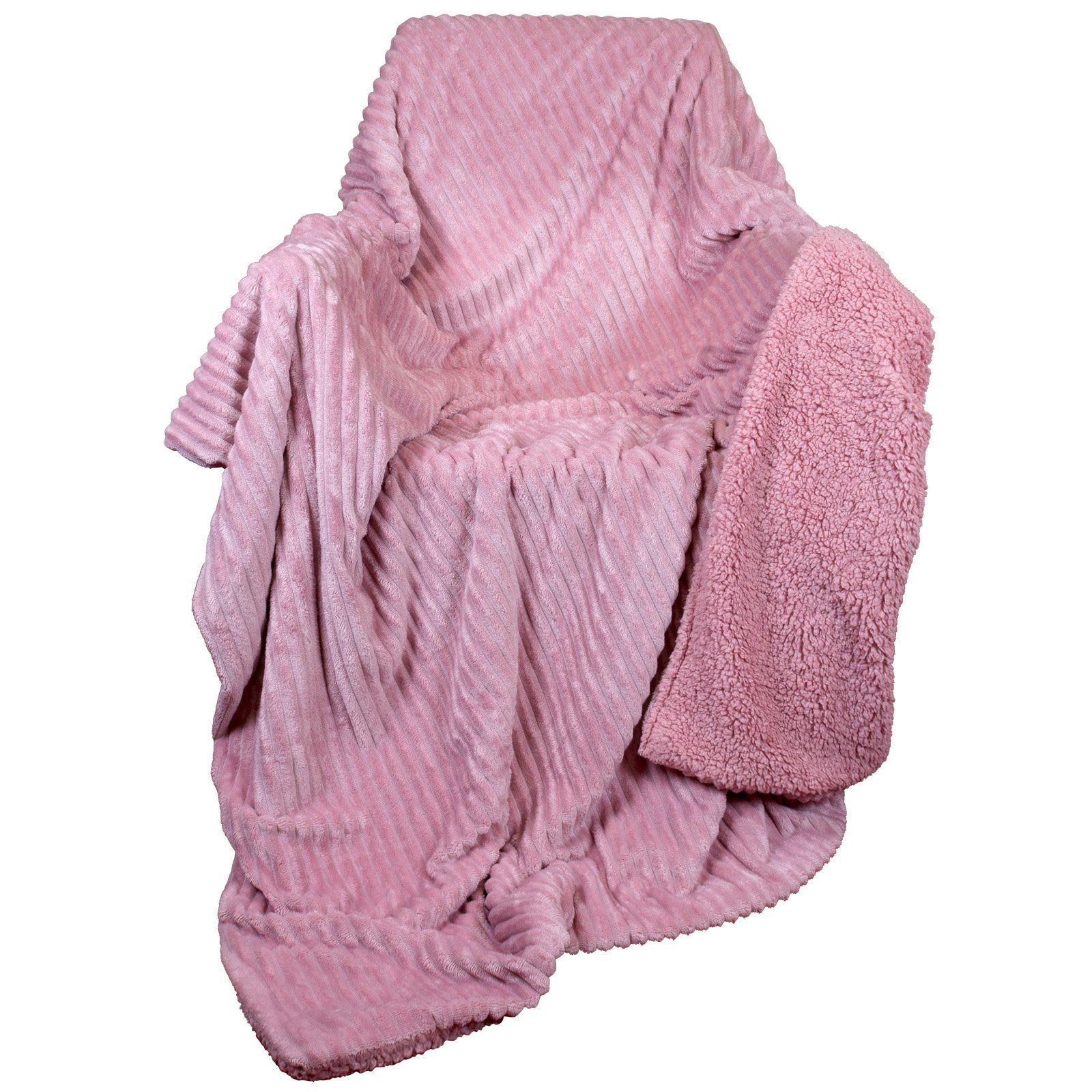 Wohndecke flauschig weiche Cordoptik Kuscheldecke, Trendyshop365, 150x200 cm, Rückseite Sherpa-Optik, unifarbe