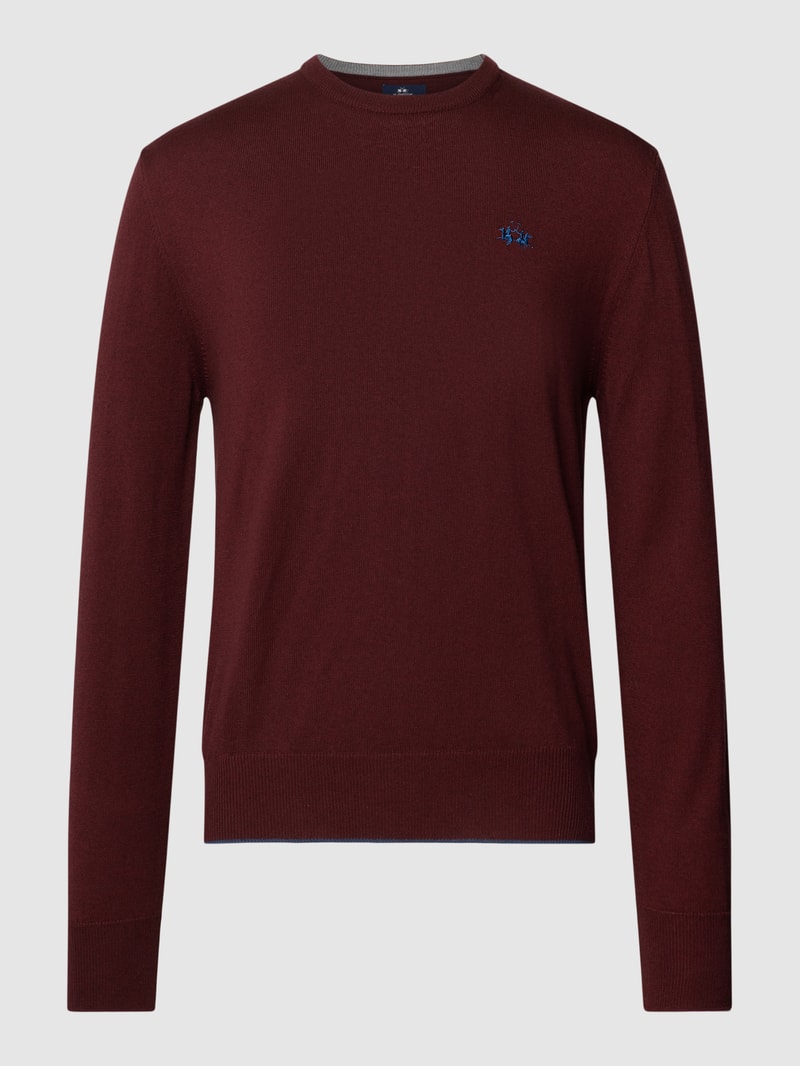 Strickpullover mit Label-Stitching in bordeaux rot