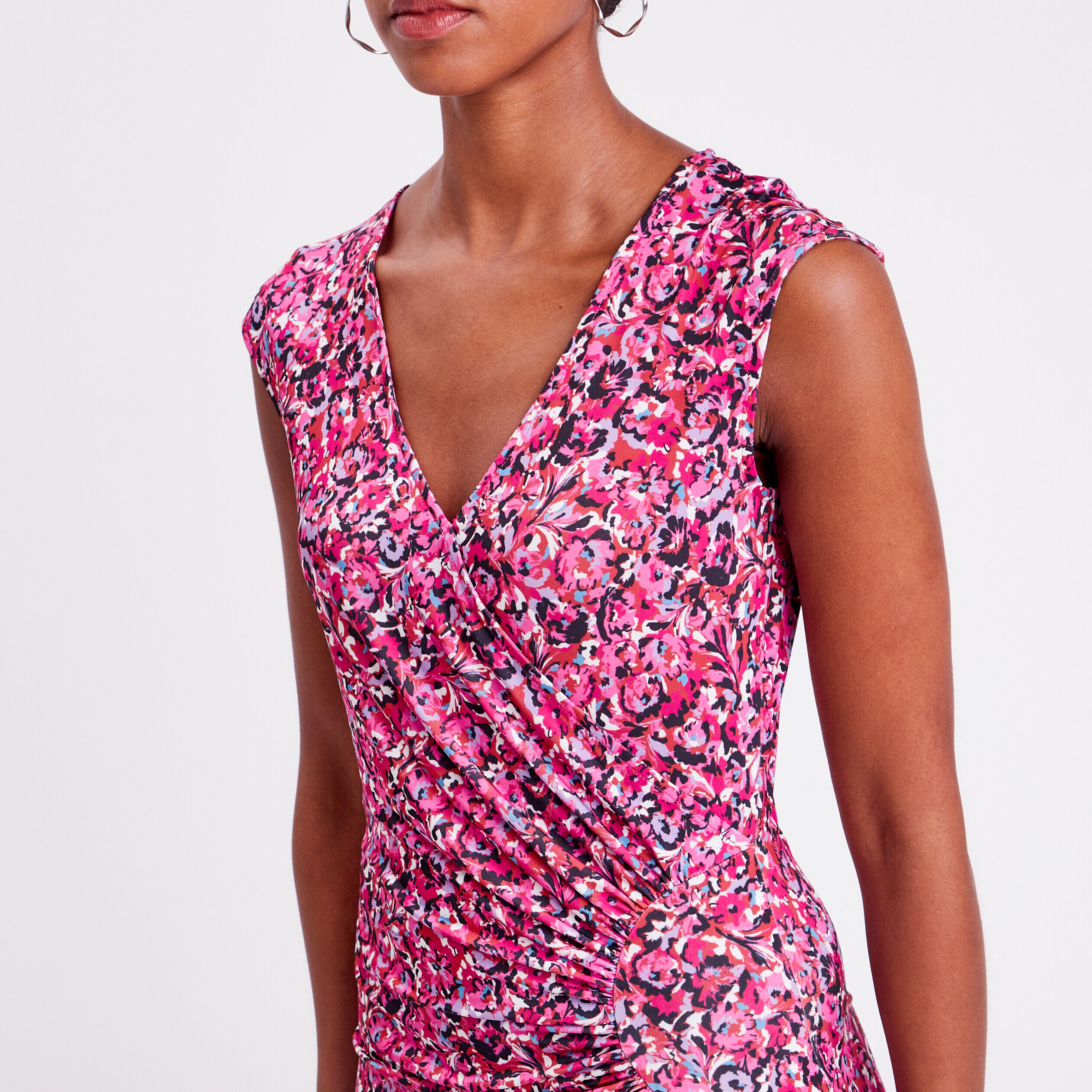 Robe midi droite drapée satin rouge femme | Cache Cache
