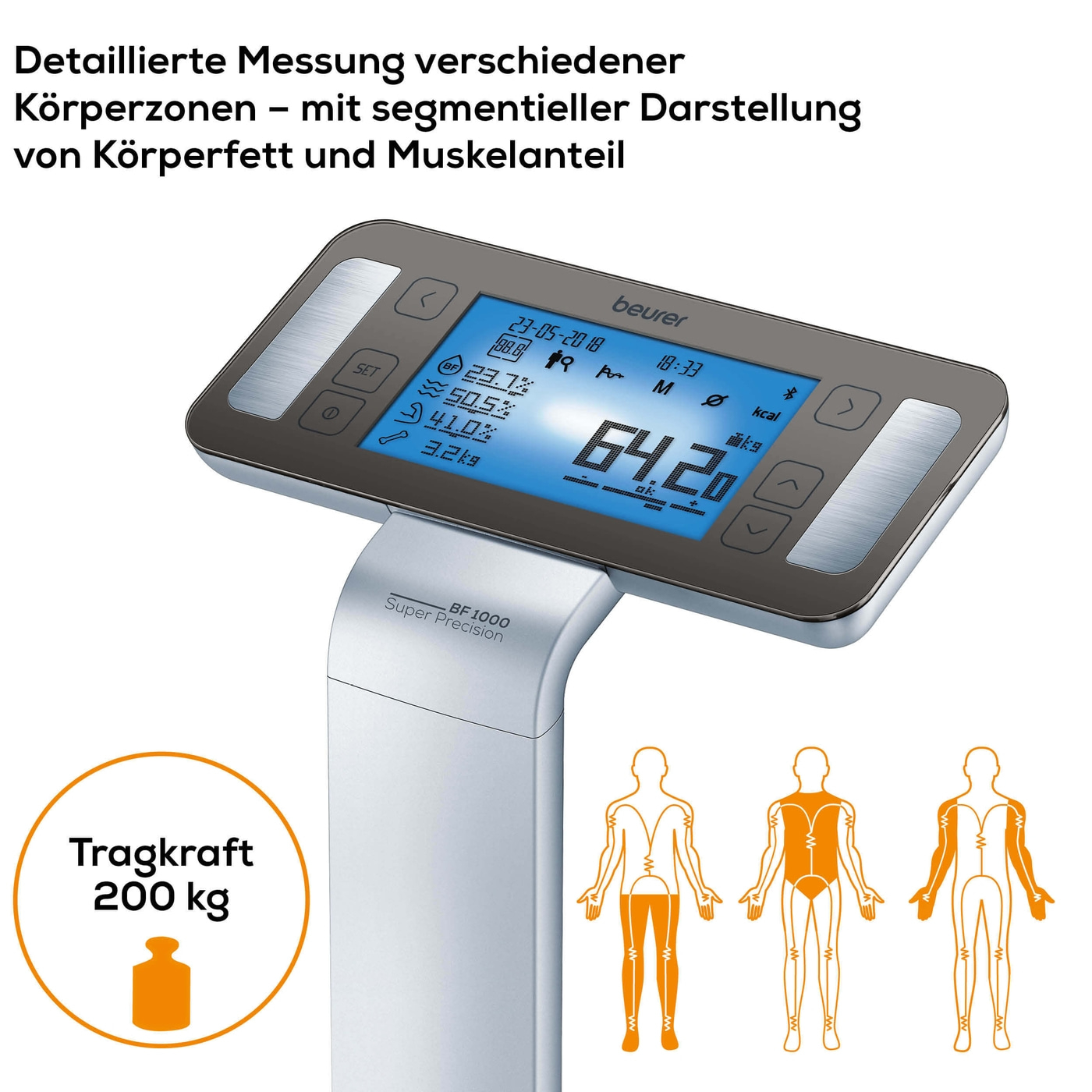 Beurer Diagnosewaage BF 1000 Super Precision-Säulenwaage mit Körperanalyse, Überkreuzmessung & App-Anbindung - bis 200 kg