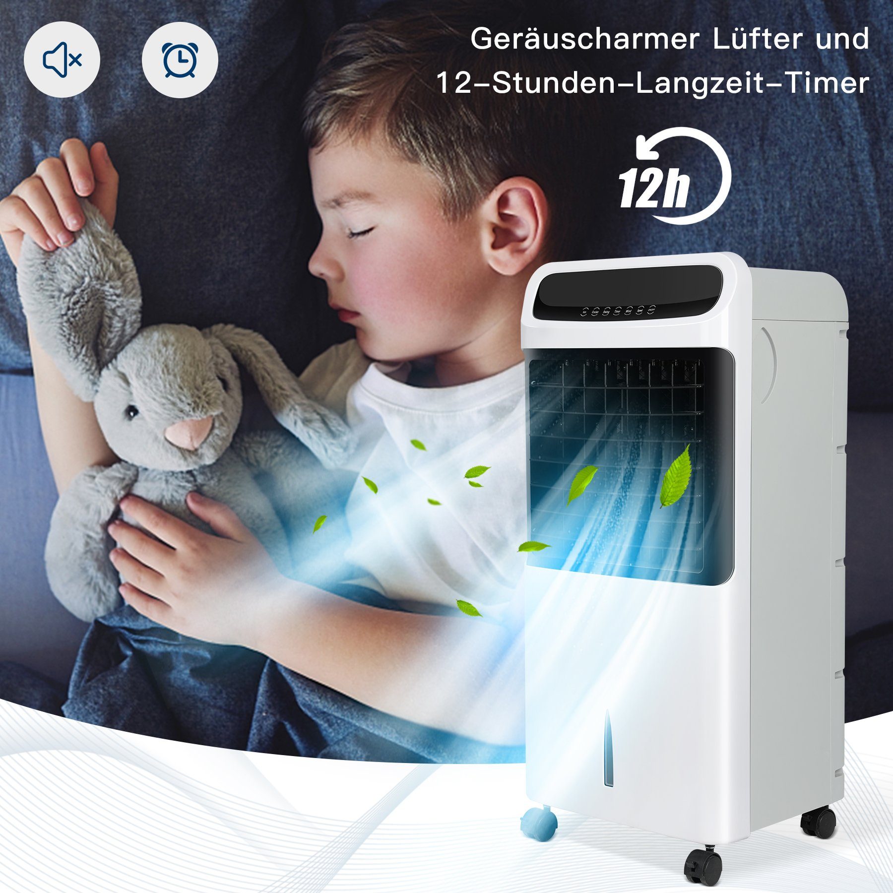 HomeMiYN Standventilator 12L Standventilator Klimagerät 4-in-1-Funktion Mobiles Klimagerät
