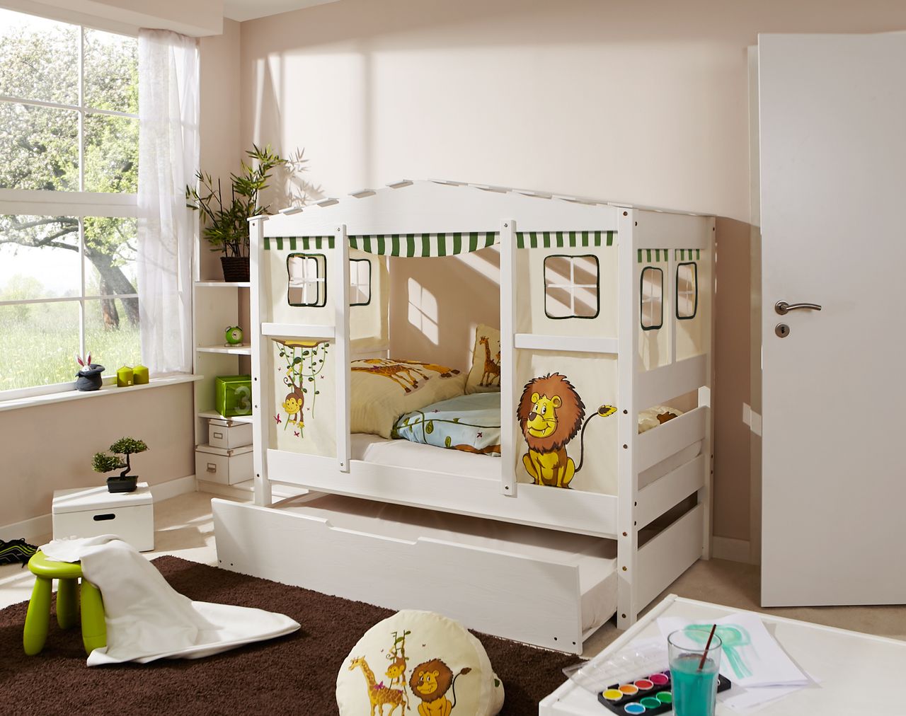 Ticaa Hausbett MINI Safari 80x160 cm Var 1 - mit Zusatzbett