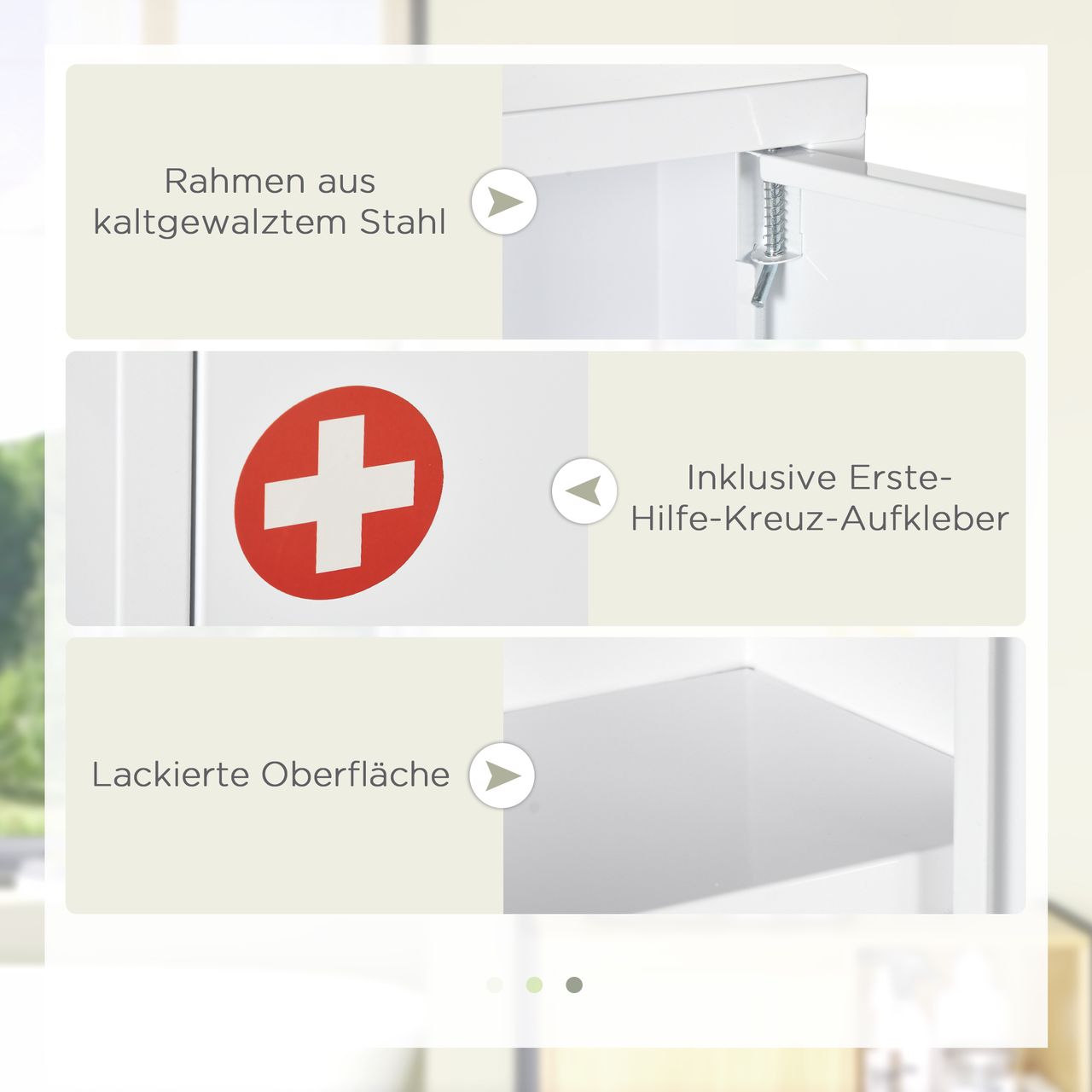 kleankin Medizinschrank, Apothekerschrank mit 3 Schichten, Arzneischrank, Weiß