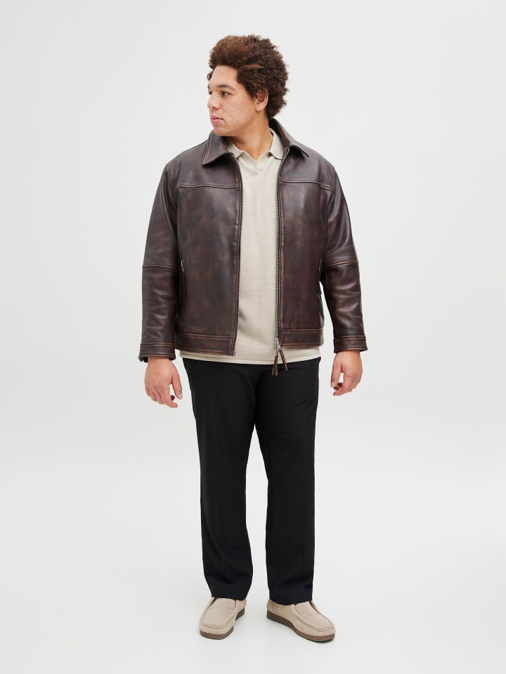 JACK & JONES PLUS Lederjacke in Chocolate Brown günstig kaufen