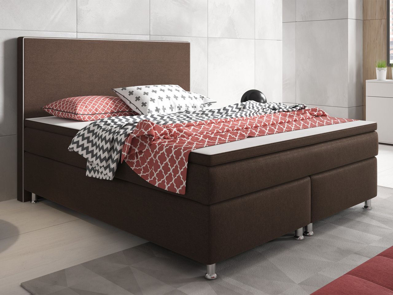 IHG Boxspringbett King Size 180x200 cm Webstoff Braun
