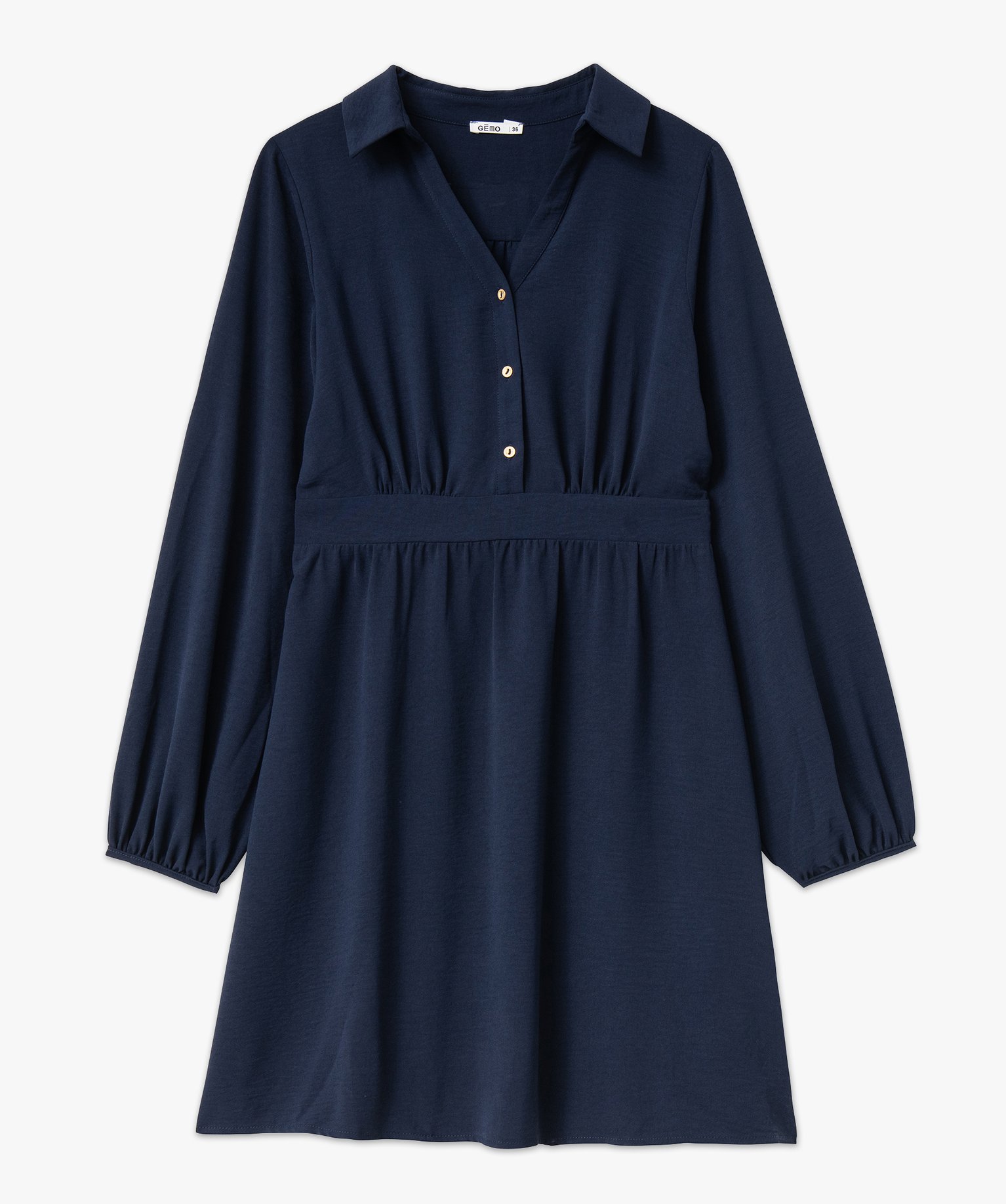 Robe à manches longues avec col chemise femme bleu fonce | GEMO