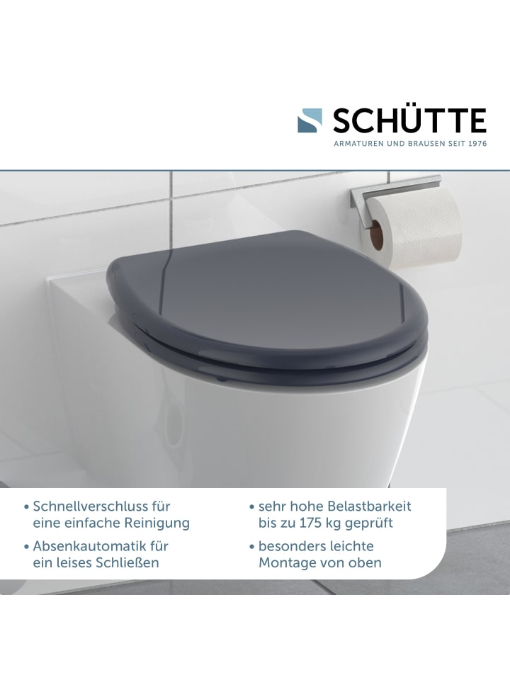 Schütte Duroplast WC Sitz Anthrazit mit Absenkautomatik - (L) 45 x (B) 37 x (H) 4 cm günstig kaufen onesize