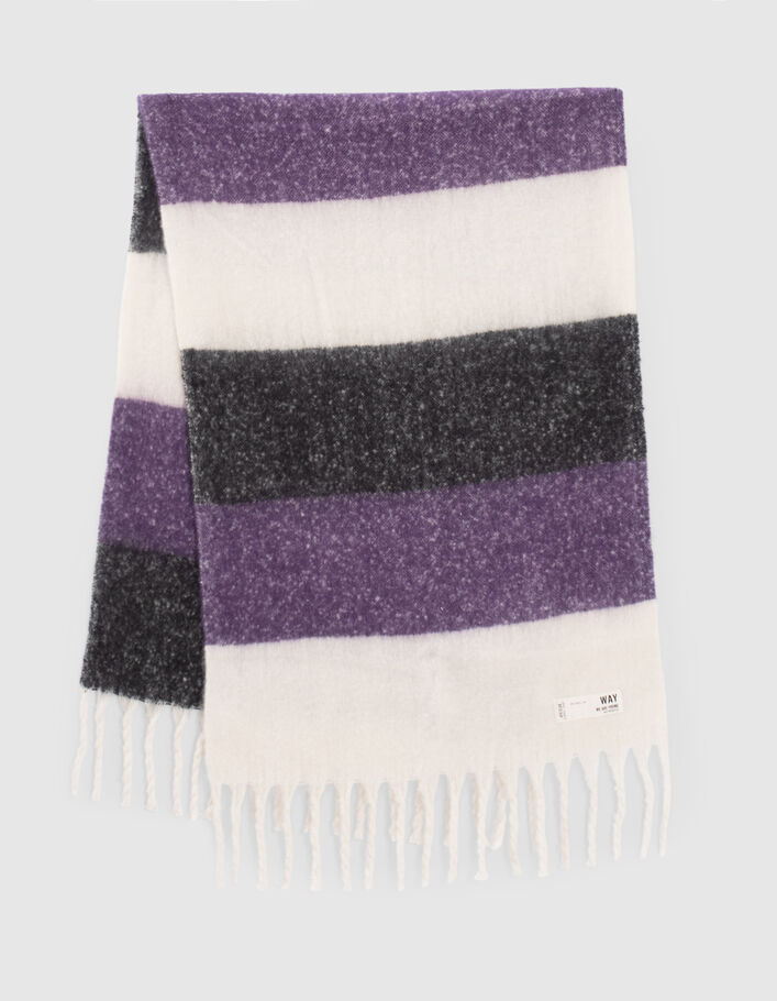 Echarpe noire, écrue, violet motif rayures fille