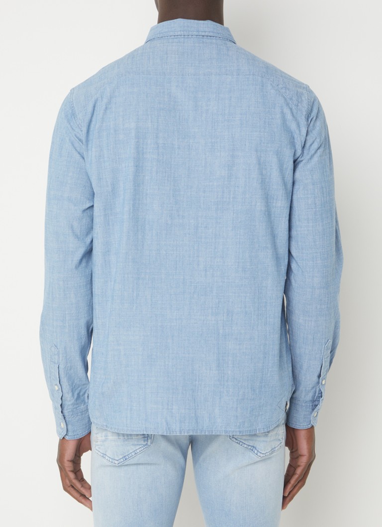 Denham Rich regular fit chambray shirt with logo embroidery