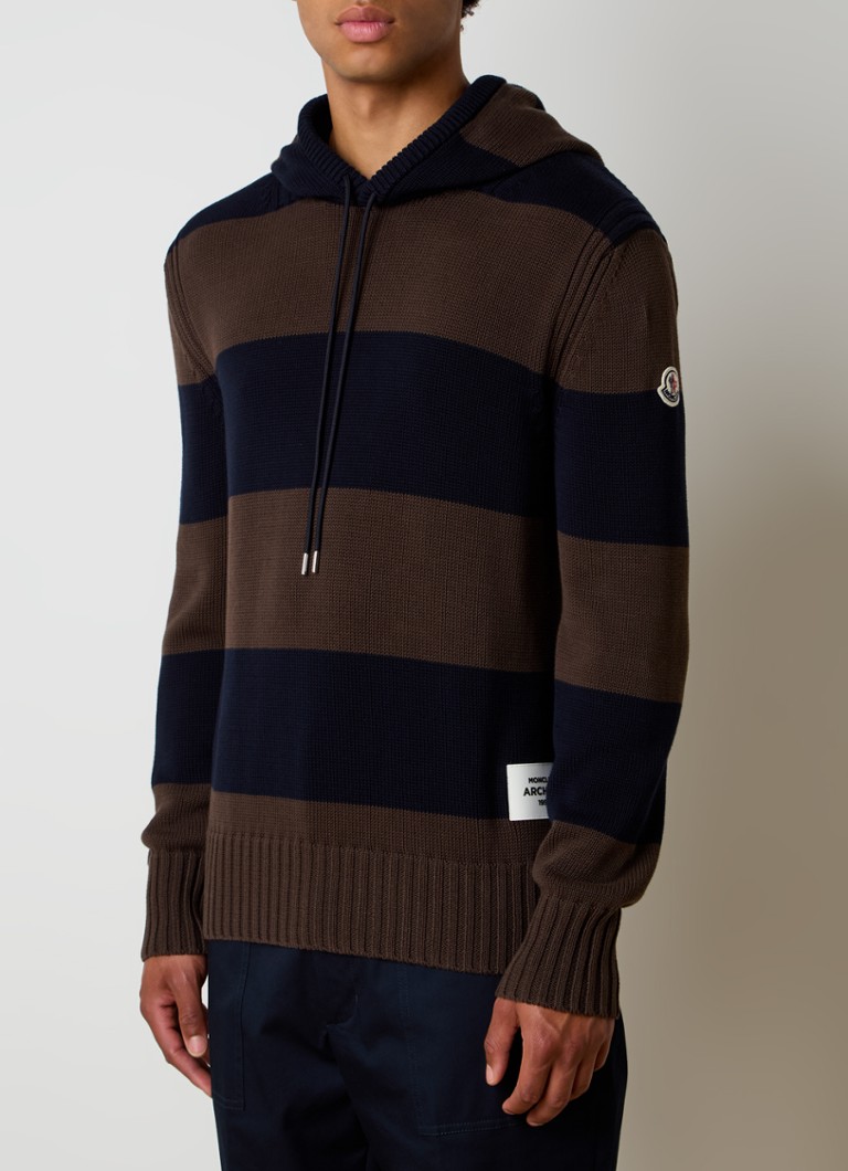Hanorac Moncler tricotat gros cu dungi imprimate