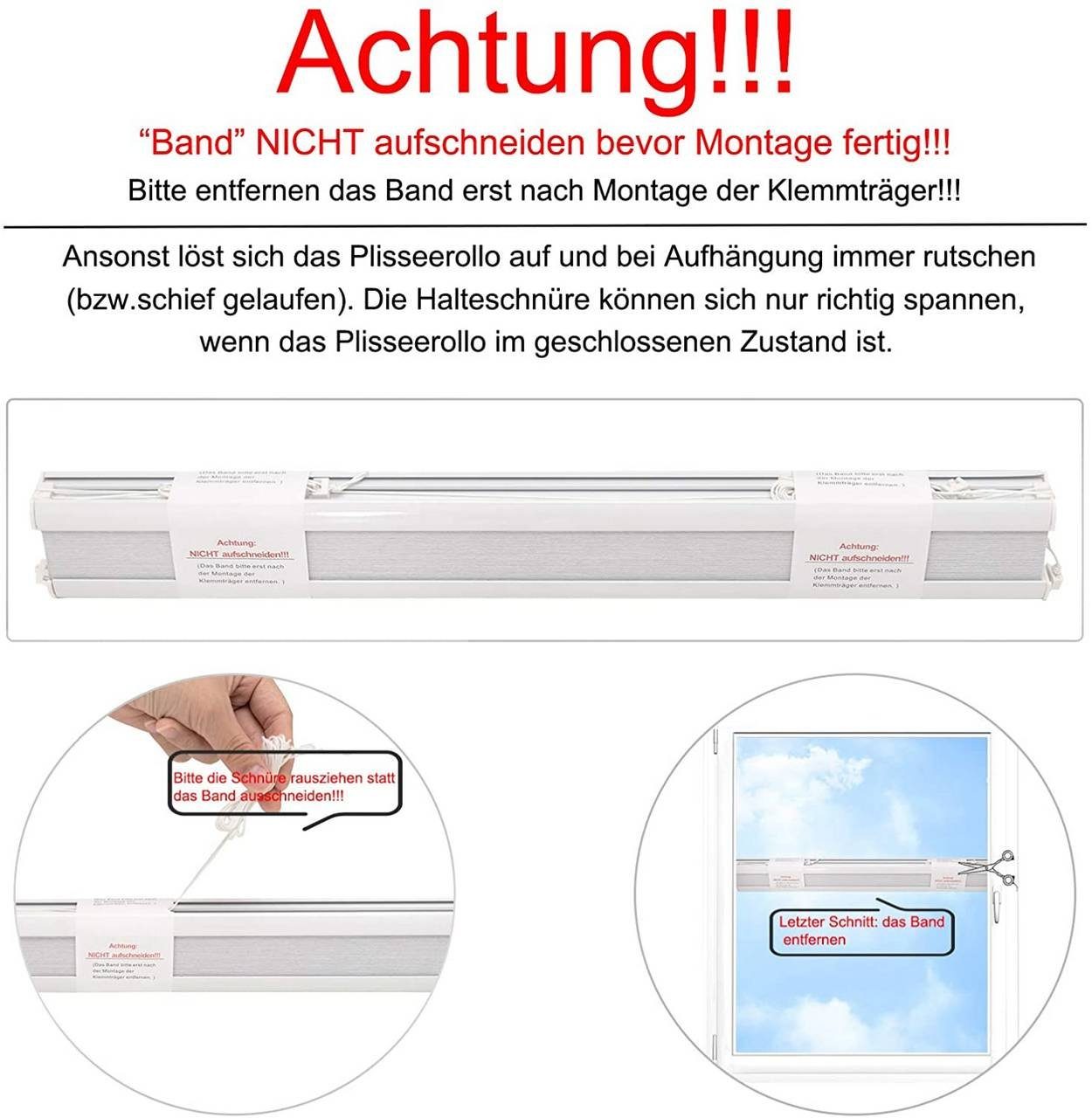 Plissee, Woltu, verdunkelnd, Klemmfix, verspannt, Wabenplissees ohne Bohren