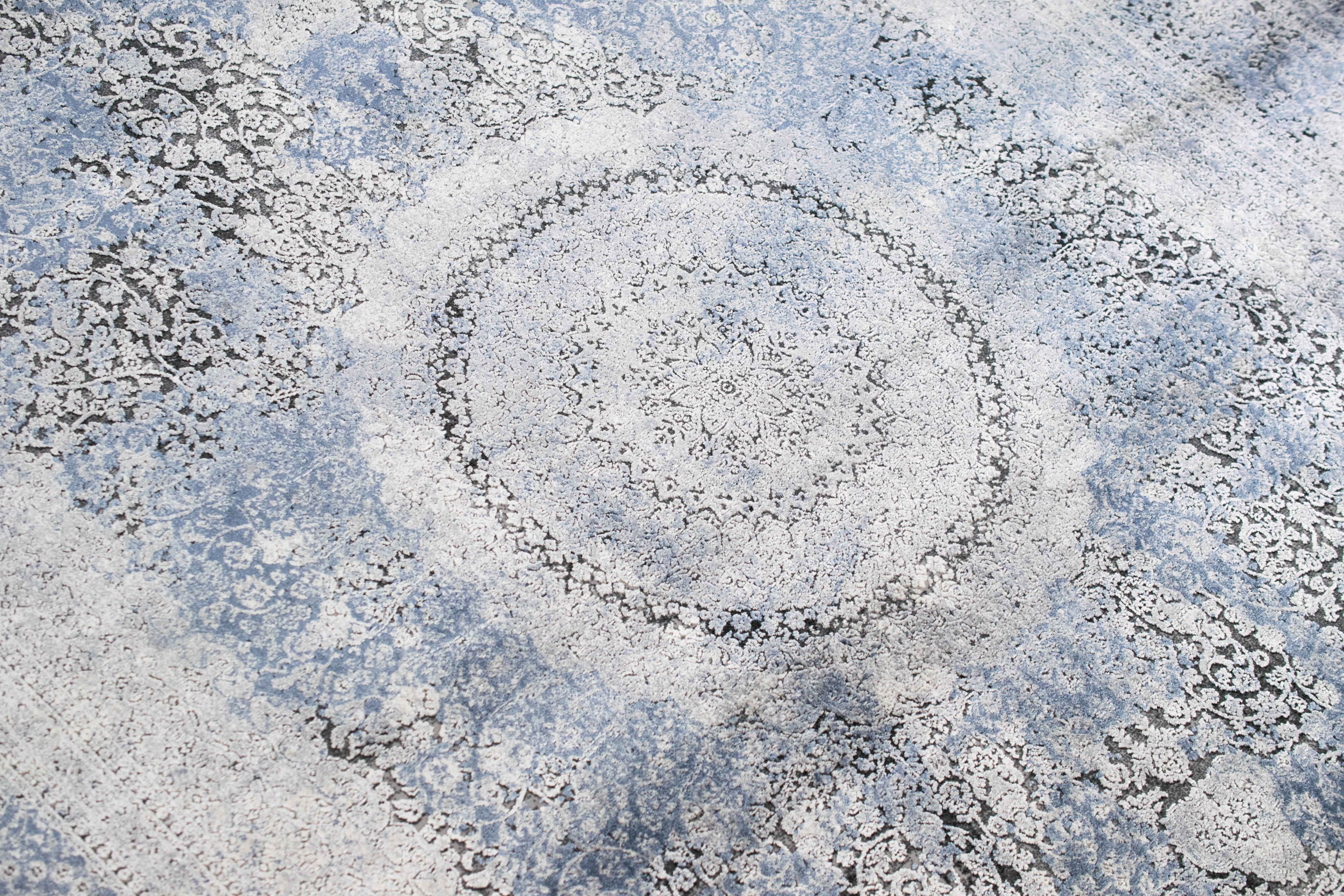 Wollteppich Wollteppich hochwertiger Teppich klassisch mit Ornamenten aus Naturfasern in grau, Teppich-Traum, rechteckig, Höhe: 7 mm, Wollteppich