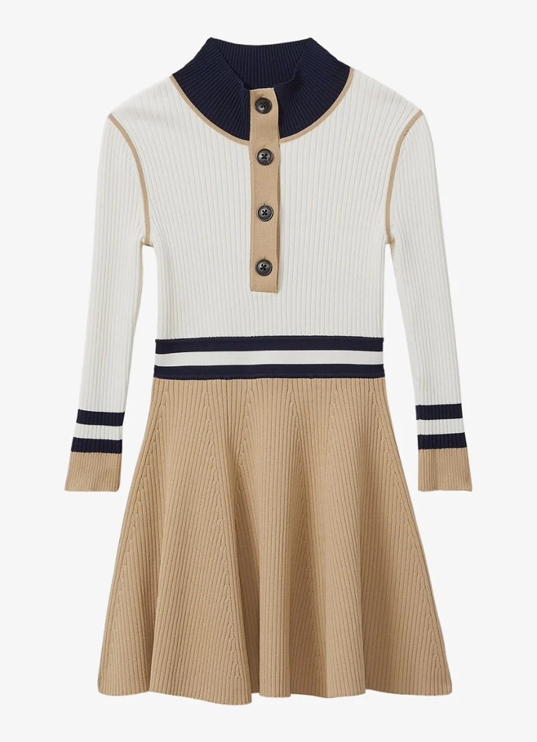 Rochie tricotată cu guler înalt, cu aspect striat, de la Vera de Reiss.
