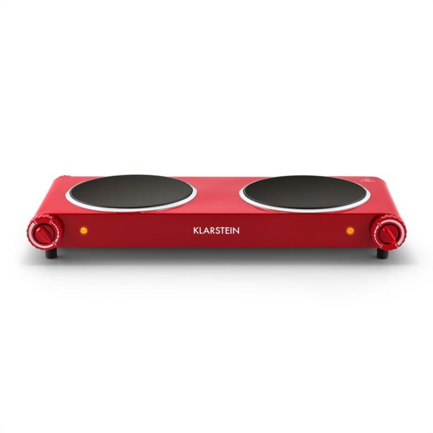 Klarstein Doppelkochplatte Captain Cook² Doppel-Kochplatte Infrarot 2400W Edelstahl rot, Kochplatte 2 Platten keramik Kochfeld Infrarot