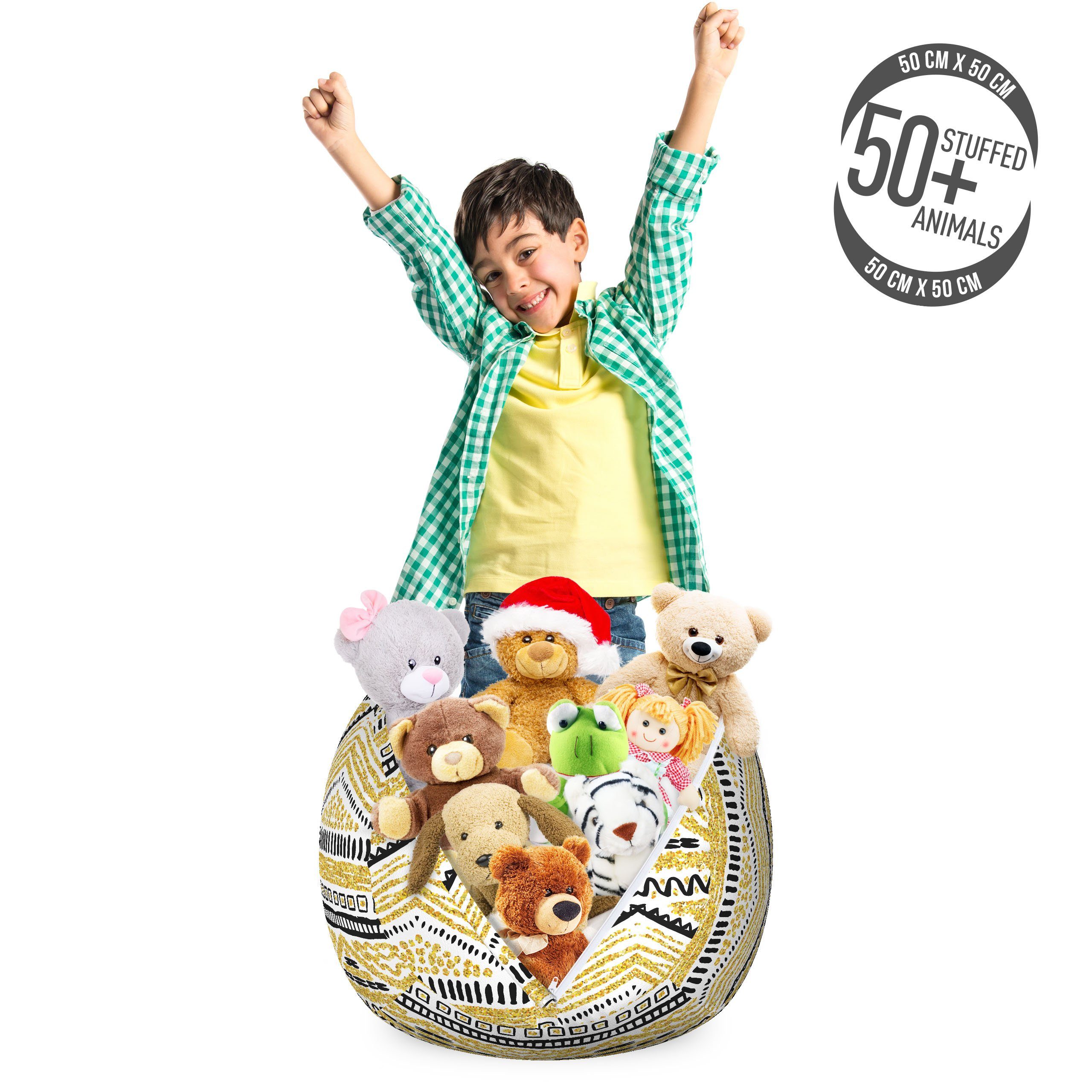 Abakuhaus Spielzeugtruhe Gefüllter Tier Organizer Waschbare Tasche für Kinder, Gelb und Schwarz Zig Zag Linien