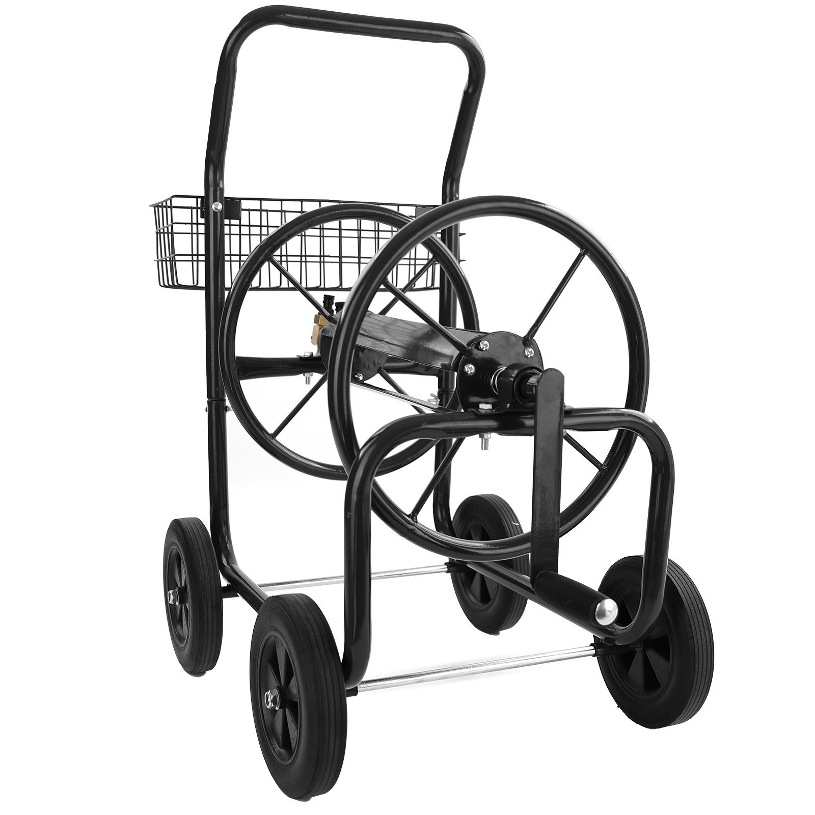 RAMROXX Schlauchwagen Schlauch Handwagen Schwarz mit Ablagekorb bis 60m Gartenschlauch