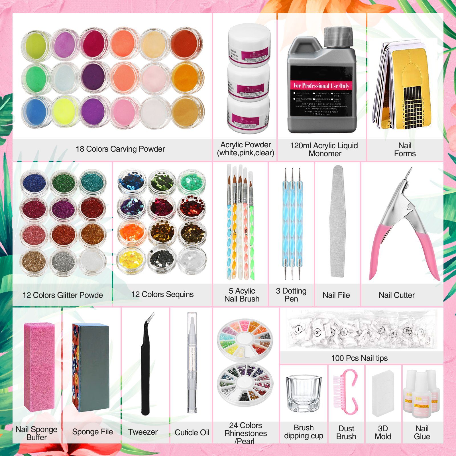 Janolia Gel-Nagellack Nagelstudio-Set 214-Teilig: Professionelles Nageldesign!, 214-tlg., Umfangreiches professionelles Nagelstudio-Set