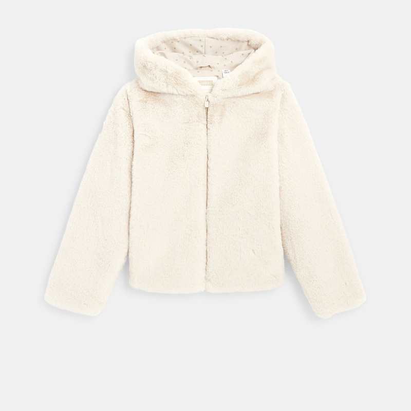 Manteau-pull fausse fourrure à capuche beige fille