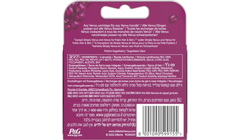 Gillette Venus Klingen Comfortglide Sugarberry