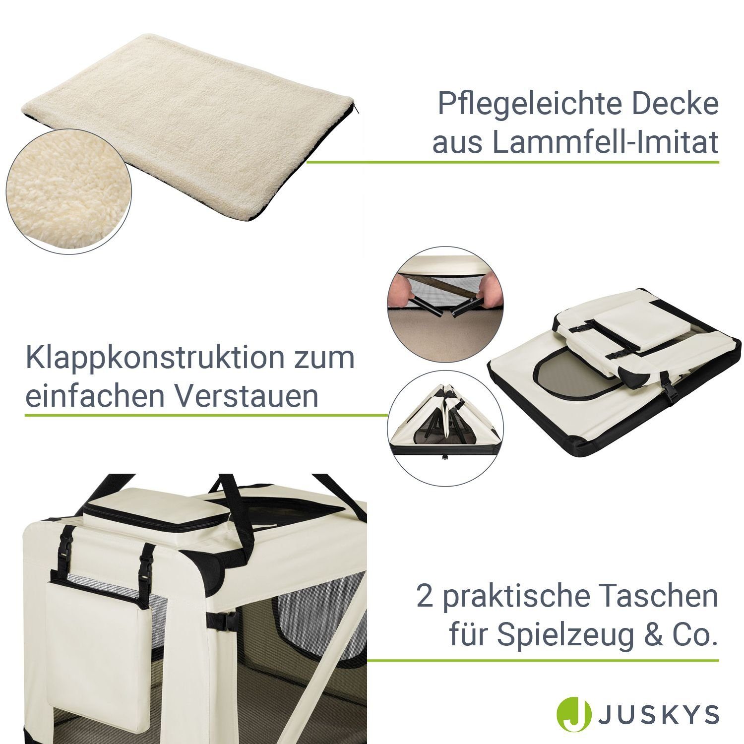 Juskys Tiertransporttasche Lassie, mit Decke, Tasche, Griffen und Fressnapf