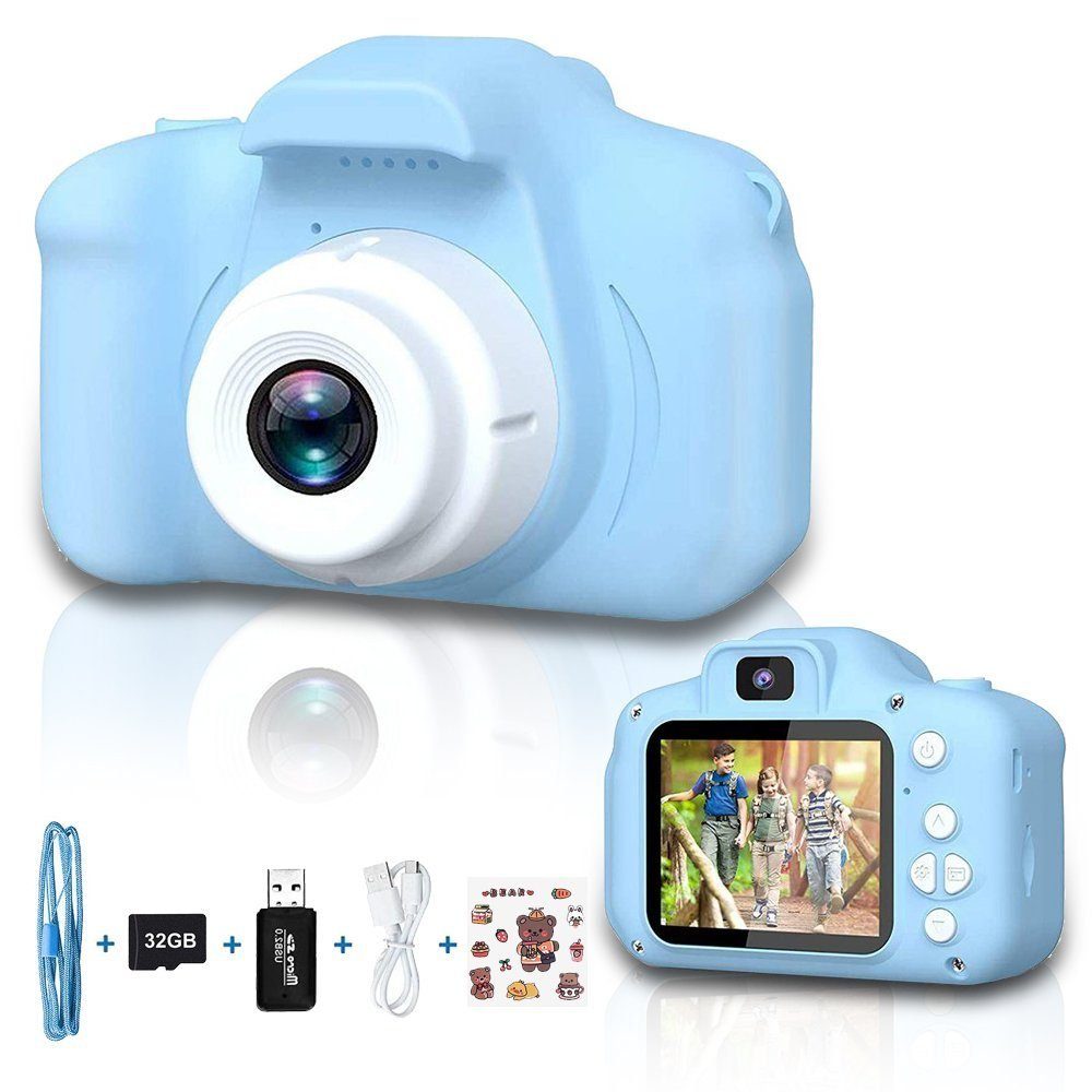Tadow Kinder Kamera,mit 2.0-Zoll,Cartoon-Aufkleber,1080P HD 32GB,USB Sofortbildkamera
